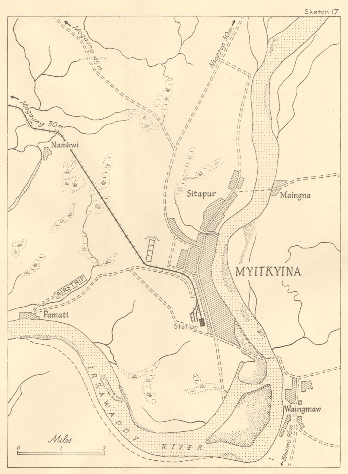 Burma Campaign 1944. Myitkyina. World War 2. Stilwell Chindits 1961 old map